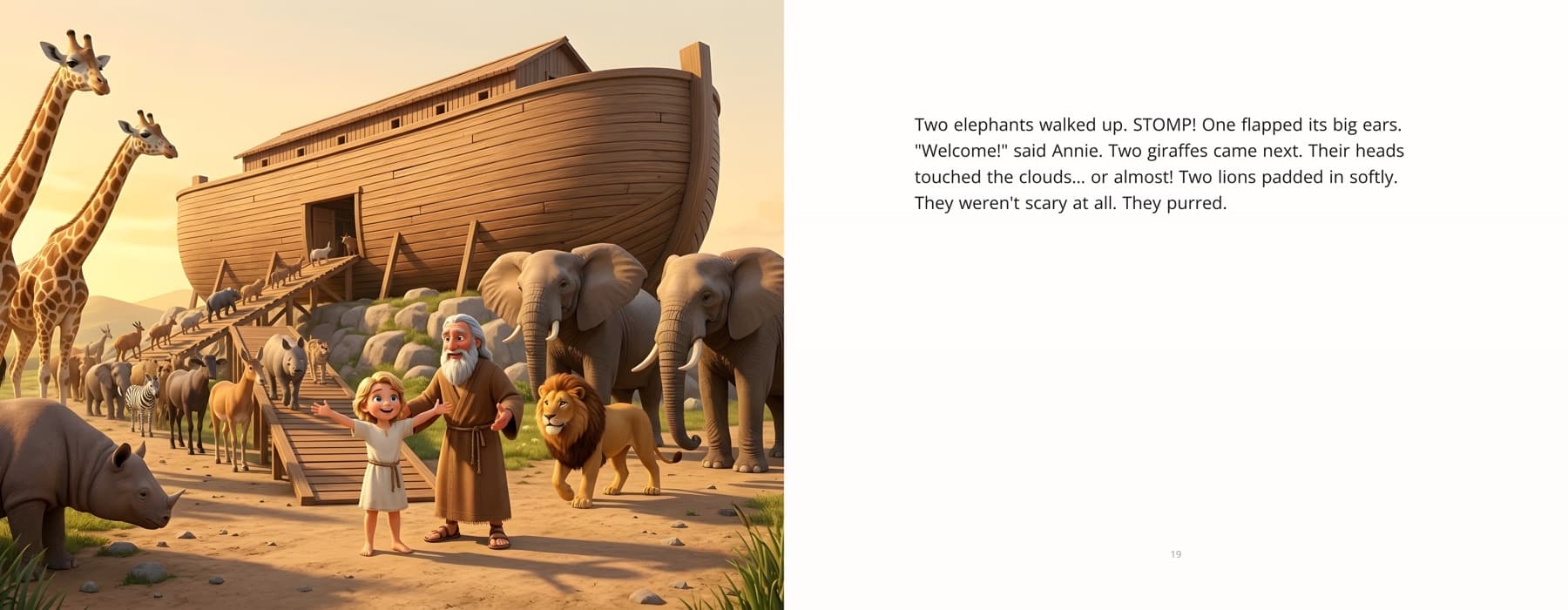Personalized Noah's Ark book spread, Pages 18–19