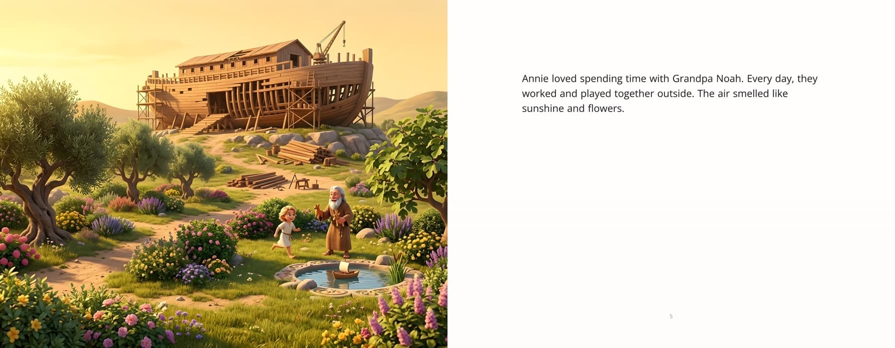 Personalized Noah's Ark book spread, Pages 4–5